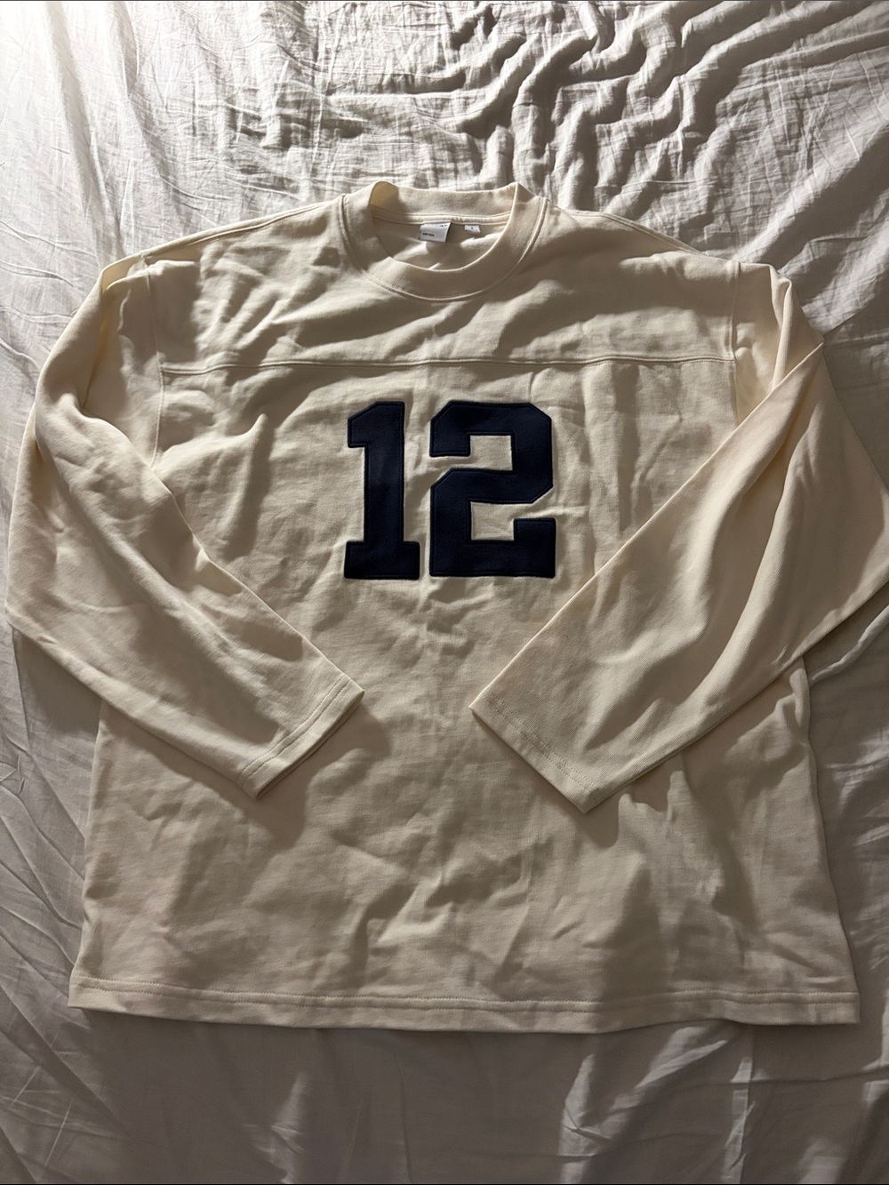 Aritzia Cream Long-Sleeve Tee with Navy '12' Patch